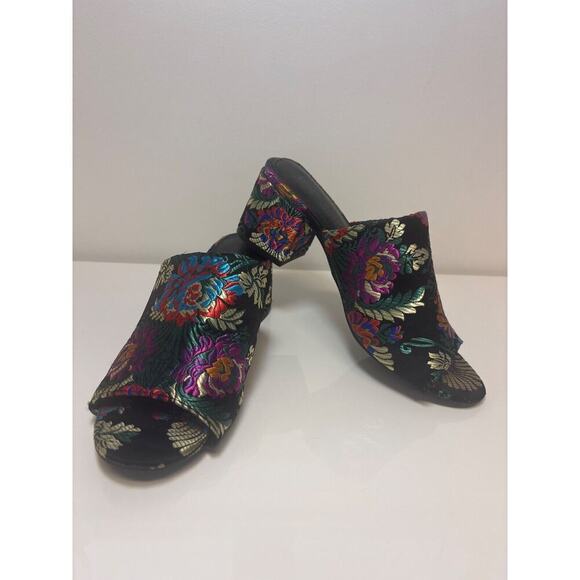 Christian Siriano Mule Heels Shoes Open Toe Paisley Sz 7.5 VTG Boho Folk Floral - Picture 2 of 6